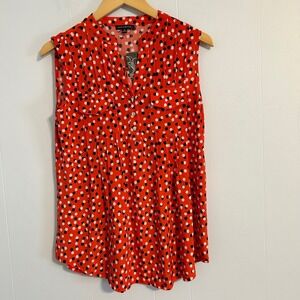 Ava &‎ Grace Red Polka Dot Sleeveless Pleated Button Front Blouse Medium NEW